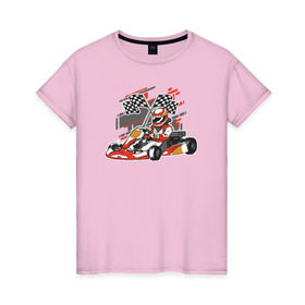 Женская футболка хлопок с принтом Картинг в Тюмени, 100% хлопок | прямой крой, круглый вырез горловины, длина до линии бедер, слегка спущенное плечо | cart | f1 | formula 1 | автомобиль | гонка | гонки | гоночные | гоночный | картинг | машина | суперкарт | формула 1