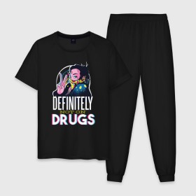 Мужская пижама хлопок с принтом Наркотикам - Нет! в Тюмени, 100% хлопок | брюки и футболка прямого кроя, без карманов, на брюках мягкая резинка на поясе и по низу штанин
 | drug | drugs | glitch | глитч | надписи | надпись