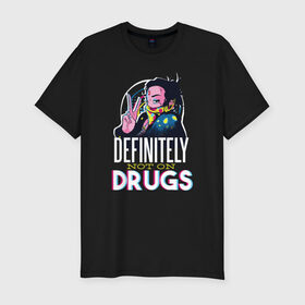 Мужская футболка премиум с принтом Наркотикам - Нет! в Тюмени, 92% хлопок, 8% лайкра | приталенный силуэт, круглый вырез ворота, длина до линии бедра, короткий рукав | drug | drugs | glitch | глитч | надписи | надпись