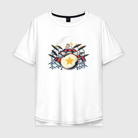 Мужская футболка хлопок Oversize с принтом Барабанщик в Тюмени, 100% хлопок | свободный крой, круглый ворот, “спинка” длиннее передней части | барабан | барабанщик | музыка | музыкальный инструмент