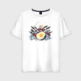 Женская футболка хлопок Oversize с принтом Барабанщик в Тюмени, 100% хлопок | свободный крой, круглый ворот, спущенный рукав, длина до линии бедер
 | барабан | барабанщик | музыка | музыкальный инструмент