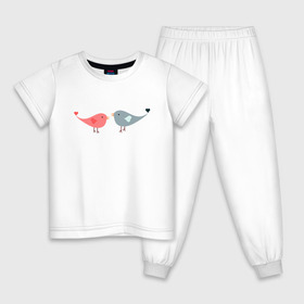Детская пижама хлопок с принтом Птички. в Тюмени, 100% хлопок |  брюки и футболка прямого кроя, без карманов, на брюках мягкая резинка на поясе и по низу штанин
 | любовь | милые | милый | отношения | прикольные | птицы | птички | сердечки
