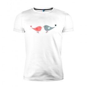Мужская футболка премиум с принтом Птички. в Тюмени, 92% хлопок, 8% лайкра | приталенный силуэт, круглый вырез ворота, длина до линии бедра, короткий рукав | любовь | милые | милый | отношения | прикольные | птицы | птички | сердечки
