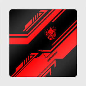 Магнит виниловый Квадрат с принтом CYBERPUNK 2077 SAMURAI в Тюмени, полимерный материал с магнитным слоем | размер 9*9 см, закругленные углы | Тематика изображения на принте: 2019 | cd project red | cyberpunk 2077 | future | hack | night city | samurai | sci fi | андроиды | безумие | будущее | киберпанк 2077 | логотип | роботы | самураи | фантастика | цифры