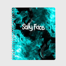 Тетрадь с принтом SALLY FACE в Тюмени, 100% бумага | 48 листов, плотность листов — 60 г/м2, плотность картонной обложки — 250 г/м2. Листы скреплены сбоку удобной пружинной спиралью. Уголки страниц и обложки скругленные. Цвет линий — светло-серый
 | face | fire | flame | game | horror | larry | sally | sally face | sanity s fall | игра | ларри | мальчик с протезом | огонь | салли | салли фейс | ужасы