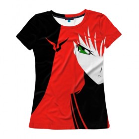 Женская футболка 3D с принтом Code Geass (Красные Волосы). в Тюмени, 100% полиэфир ( синтетическое хлопкоподобное полотно) | прямой крой, круглый вырез горловины, длина до линии бедер | аниме | знак гиаса | код гиас | силуэт | эмблема