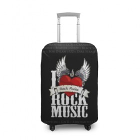 Чехол для чемодана 3D с принтом I Love Rock Music в Тюмени, 86% полиэфир, 14% спандекс | двустороннее нанесение принта, прорези для ручек и колес | 
