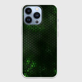 Чехол для iPhone 13 Pro с принтом ЗЕЛЕНАЯ БРОНЯ   GREEN STEEL в Тюмени,  |  | abstraction | cyber | cyberpunk | future | geometry | hexagon | neon | techno | texture | абстракция | броня | геометрия | кибер | краски | неон | неоновый | сетка | соты | стальная броня | текстура | шестигранники