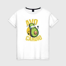 Женская футболка хлопок с принтом Авокардио в Тюмени, 100% хлопок | прямой крой, круглый вырез горловины, длина до линии бедер, слегка спущенное плечо | авокадо | авокардио | атлетика | бег | бегун | игра слов | кардио | надписи | надпись | фитнес