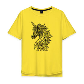 Мужская футболка хлопок Oversize с принтом Единорог Мандала в Тюмени, 100% хлопок | свободный крой, круглый ворот, “спинка” длиннее передней части | mandala | unicorn | абстракция | единорог | надпись