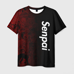 Мужская футболка 3D с принтом Senpai (Ahegao) в Тюмени, 100% полиэфир | прямой крой, круглый вырез горловины, длина до линии бедер | 2 versia | ahegao | anime | manga | paint | red | sempai | senpai | sup | supreme | trend | white | аниме | белый | манга | семпай | сенпай | суп | суприм