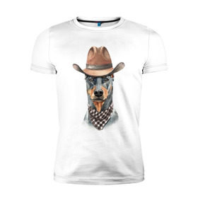 Мужская футболка премиум с принтом Доберман в Тюмени, 92% хлопок, 8% лайкра | приталенный силуэт, круглый вырез ворота, длина до линии бедра, короткий рукав | dobermann | dog | доберман | собака | собаки