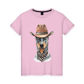 Женская футболка хлопок с принтом Доберман в Тюмени, 100% хлопок | прямой крой, круглый вырез горловины, длина до линии бедер, слегка спущенное плечо | dobermann | dog | доберман | собака | собаки