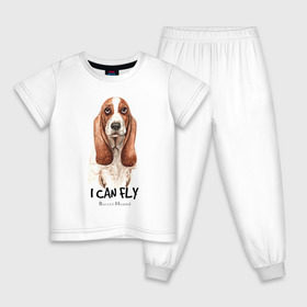 Детская пижама хлопок с принтом Бассет-хаунд в Тюмени, 100% хлопок |  брюки и футболка прямого кроя, без карманов, на брюках мягкая резинка на поясе и по низу штанин
 | Тематика изображения на принте: dog | бассет | бассет хаунд | собака | собаки | хаунд