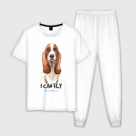 Мужская пижама хлопок с принтом Бассет-хаунд в Тюмени, 100% хлопок | брюки и футболка прямого кроя, без карманов, на брюках мягкая резинка на поясе и по низу штанин
 | Тематика изображения на принте: dog | бассет | бассет хаунд | собака | собаки | хаунд