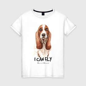 Женская футболка хлопок с принтом Бассет-хаунд в Тюмени, 100% хлопок | прямой крой, круглый вырез горловины, длина до линии бедер, слегка спущенное плечо | dog | бассет | бассет хаунд | собака | собаки | хаунд