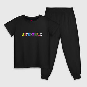 Детская пижама хлопок с принтом astroworld в Тюмени, 100% хлопок |  брюки и футболка прямого кроя, без карманов, на брюках мягкая резинка на поясе и по низу штанин
 | Тематика изображения на принте: astroworld | astroworld merch | astroworld travis | merch | travis scott | travis scott astroworld | альбом astroworld | дженнер трэвис скотт | трэвис скотт
