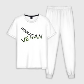 Мужская пижама хлопок с принтом Vegan hooligan в Тюмени, 100% хлопок | брюки и футболка прямого кроя, без карманов, на брюках мягкая резинка на поясе и по низу штанин
 | Тематика изображения на принте: 