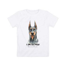 Детская футболка хлопок с принтом Доберман в Тюмени, 100% хлопок | круглый вырез горловины, полуприлегающий силуэт, длина до линии бедер | Тематика изображения на принте: doberman | доберман | пинчер | собака | собаки