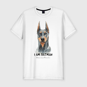 Мужская футболка хлопок Slim с принтом Доберман в Тюмени, 92% хлопок, 8% лайкра | приталенный силуэт, круглый вырез ворота, длина до линии бедра, короткий рукав | doberman | доберман | пинчер | собака | собаки