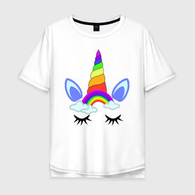 Мужская футболка хлопок Oversize с принтом Единорожка. в Тюмени, 100% хлопок | свободный крой, круглый ворот, “спинка” длиннее передней части | детей | детский | детям | для | единорог | единорожка | пони | прикольный | радуга | радужный