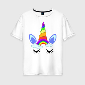 Женская футболка хлопок Oversize с принтом Единорожка в Тюмени, 100% хлопок | свободный крой, круглый ворот, спущенный рукав, длина до линии бедер
 | детей | детский | детям | для | единорог | единорожка | пони | прикольный | радуга | радужный