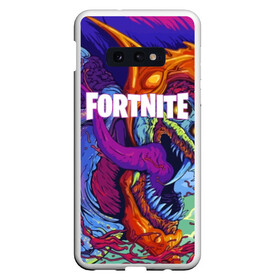 Чехол для Samsung S10E с принтом FORTNITE HYPERBEAST в Тюмени, Силикон | Область печати: задняя сторона чехла, без боковых панелей | 2019 | armor | armour | cybersport | esport | fortnite | game | hyperbeast | logo | monster | season 9 | skin | броня | игра | киберспорт | сезон 9 | фиолетовый | фортнайт