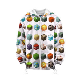 Детская куртка 3D с принтом Minecraft в Тюмени, 100% полиэстер | застежка — молния, подол и капюшон оформлены резинкой с фиксаторами, по бокам — два кармана без застежек, один потайной карман на груди, плотность верхнего слоя — 90 г/м2; плотность флисового подклада — 260 г/м2 | funny | mine | minecraft | mods | noob | pro | skins | story | vs | zombie | инди | конструктор | майнкрафт | моды | нуб | скин | скрипер | шахта