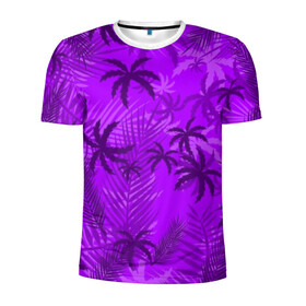 Мужская футболка 3D спортивная с принтом ФИОЛЕТОВЫЕ ПАЛЬМЫ / ТРОПИКИ в Тюмени, 100% полиэстер с улучшенными характеристиками | приталенный силуэт, круглая горловина, широкие плечи, сужается к линии бедра | hotline miami | neon | new retro wave | outrun | outrun electro | paints | palmen | rainbow | retro | retrowave | summer | synth | synthwave | tropical | брызги | брызги красок | звёзды | космос | краски | лето | неон | пальмы | радуга | 