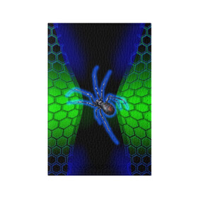 Обложка для паспорта матовая кожа с принтом Паук на ночной охоте в Тюмени, натуральная матовая кожа | размер 19,3 х 13,7 см; прозрачные пластиковые крепления | Тематика изображения на принте: зеленая броня | зеленый неон | классный дизайн | ночь | паук | паук дизайн | паук на охоте | паук охотник | пчелиные | соты | темная футболка | футболка с пауком | черные соты