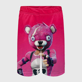 Детские спортивные шорты 3D с принтом Only You! в Тюмени,  100% полиэстер
 | пояс оформлен широкой мягкой резинкой, ткань тянется
 | Тематика изображения на принте: battle royale | bear | fortnite | pink | батл роял | медведь | розовый | фортнайт | фурри