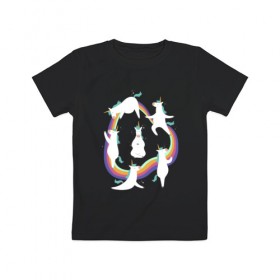 Детская футболка хлопок с принтом Единороги в Тюмени, 100% хлопок | круглый вырез горловины, полуприлегающий силуэт, длина до линии бедер | арт | дружба | зарядка | йога | лошадь | отдых | пони | прикольный | радуга | разминка | рисунок | утро