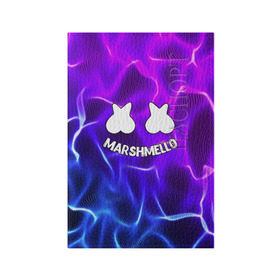 Обложка для паспорта матовая кожа с принтом Marshmello THUNDER в Тюмени, натуральная матовая кожа | размер 19,3 х 13,7 см; прозрачные пластиковые крепления | Тематика изображения на принте: christopher comstock | dj | marshmello | music | диджей | клубная музыка | клубняк | крис комсток | логотип | маршмеллоу | музыка