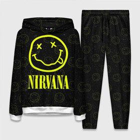 Женский костюм 3D (с толстовкой) с принтом Nirvana 1 в Тюмени,  |  | cobain | kurt | kurt cobain | nirvana | rock | smile | гитара | кобейн | курт | курт кобейн | нирвана | рок