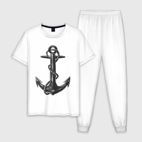 Мужская пижама хлопок с принтом ВМФ в Тюмени, 100% хлопок | брюки и футболка прямого кроя, без карманов, на брюках мягкая резинка на поясе и по низу штанин
 | армия | вмф | военно морской флот | море | морская пехота | моряк | моряки | морячок | солдаты | якорь