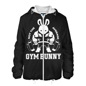 Мужская куртка 3D с принтом GYM BUNNY в Тюмени, ткань верха — 100% полиэстер, подклад — флис | прямой крой, подол и капюшон оформлены резинкой с фиксаторами, два кармана без застежек по бокам, один большой потайной карман на груди. Карман на груди застегивается на липучку | Тематика изображения на принте: bodybuilding | diet | exercise | fitness | gym | heath | motivation | muscle | phil | training | workout | бодибилдинг | мотивация | спорт | трансформация | фитнес | эстетичный