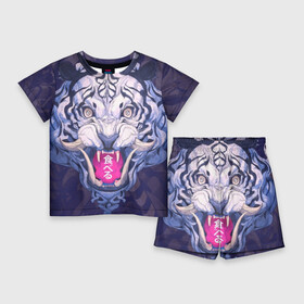 Детский костюм с шортами 3D с принтом ТИГР в Тюмени,  |  | Тематика изображения на принте: 24 на 7 тигр | арт | взгляд | иллюстрация | клыки | кот | коты | котяра | кошка | кошки | самурай | свирепый взгляд | скетч | тигр | тигры | цифровой рисунок | япония | японский арт | японский тигр