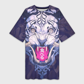 Платье-футболка 3D с принтом ТИГР в Тюмени,  |  | 24 на 7 тигр | арт | взгляд | иллюстрация | клыки | кот | коты | котяра | кошка | кошки | самурай | свирепый взгляд | скетч | тигр | тигры | цифровой рисунок | япония | японский арт | японский тигр