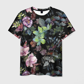 Мужская футболка 3D с принтом Цветочный сад в Тюмени, 100% полиэфир | прямой крой, круглый вырез горловины, длина до линии бедер | бутоны | вишня | зимняя вишня | красные ягоды | летняя | лето | листья | малина | мода | плоды | сочная | цветы | ягоды | яркая