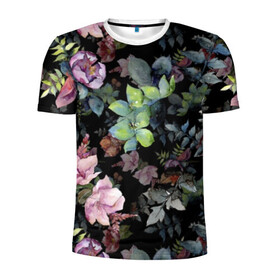 Мужская футболка 3D спортивная с принтом Цветочный сад в Тюмени, 100% полиэстер с улучшенными характеристиками | приталенный силуэт, круглая горловина, широкие плечи, сужается к линии бедра | бутоны | вишня | зимняя вишня | красные ягоды | летняя | лето | листья | малина | мода | плоды | сочная | цветы | ягоды | яркая