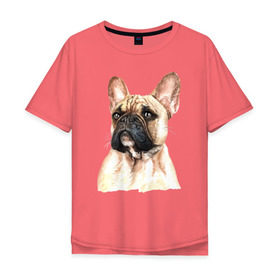 Мужская футболка хлопок Oversize с принтом Французский бульдог в Тюмени, 100% хлопок | свободный крой, круглый ворот, “спинка” длиннее передней части | Тематика изображения на принте: bulldog | dog | бульдог | собака | собаки | французский бульдог