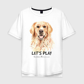 Мужская футболка хлопок Oversize с принтом Золотистый ретривер в Тюмени, 100% хлопок | свободный крой, круглый ворот, “спинка” длиннее передней части | golden retriever | золотистый ретривер | ретривер | собака | собаки