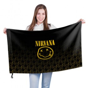 Флаг 3D с принтом NIRVANA в Тюмени, 100% полиэстер | плотность ткани — 95 г/м2, размер — 67 х 109 см. Принт наносится с одной стороны | music | nirvana | rip smile | rock | smile | группа | курт кобейн | музыка | нирвана | рок | смайл