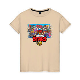 Женская футболка хлопок с принтом BRAWL STARS в Тюмени, 100% хлопок | прямой крой, круглый вырез горловины, длина до линии бедер, слегка спущенное плечо | android | brawl stars | games | mobile game | stars | игры | мобильные игры