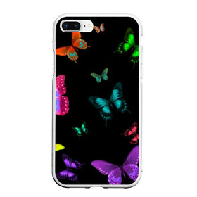 Чехол для iPhone 7Plus/8 Plus матовый с принтом Ночные Бабочки в Тюмени, Силикон | Область печати: задняя сторона чехла, без боковых панелей | Тематика изображения на принте: butterfly | бабочка | бабочки | биология | животные | краски | крылья | насекомые | ночь | разноцветные | черный | яркие