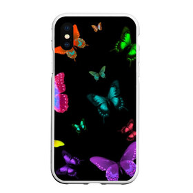 Чехол для iPhone XS Max матовый с принтом Ночные Бабочки в Тюмени, Силикон | Область печати: задняя сторона чехла, без боковых панелей | Тематика изображения на принте: butterfly | бабочка | бабочки | биология | животные | краски | крылья | насекомые | ночь | разноцветные | черный | яркие