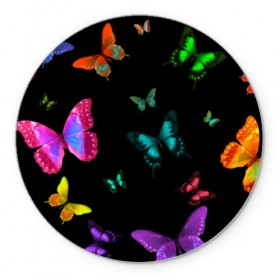 Коврик для мышки круглый с принтом Ночные Бабочки в Тюмени, резина и полиэстер | круглая форма, изображение наносится на всю лицевую часть | Тематика изображения на принте: butterfly | бабочка | бабочки | биология | животные | краски | крылья | насекомые | ночь | разноцветные | черный | яркие