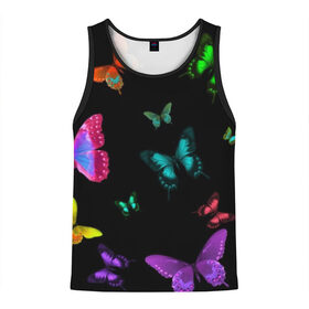 Мужская майка 3D с принтом Ночные Бабочки в Тюмени, 100% полиэстер | круглая горловина, приталенный силуэт, длина до линии бедра. Пройма и горловина окантованы тонкой бейкой | butterfly | бабочка | бабочки | биология | животные | краски | крылья | насекомые | ночь | разноцветные | черный | яркие