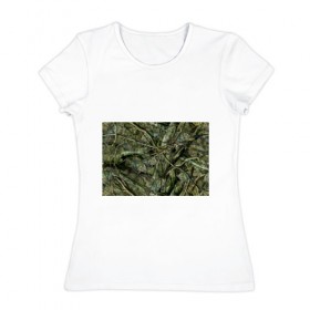 Женская футболка хлопок с принтом Лесной камуфляж в Тюмени, 100% хлопок | прямой крой, круглый вырез горловины, длина до линии бедер, слегка спущенное плечо | камуфляж | лесной камуфляж
