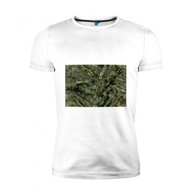 Мужская футболка премиум с принтом Лесной камуфляж в Тюмени, 92% хлопок, 8% лайкра | приталенный силуэт, круглый вырез ворота, длина до линии бедра, короткий рукав | Тематика изображения на принте: камуфляж | лесной камуфляж